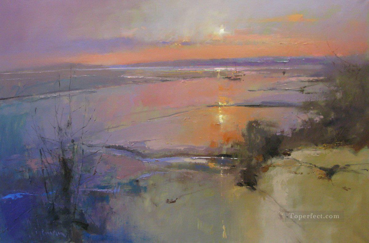 ラクダ河口の抽象的な海の風景の日の出油絵